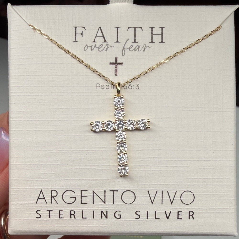 Sterling Silver Gold Plated Necklace with CZ Cross Pendant